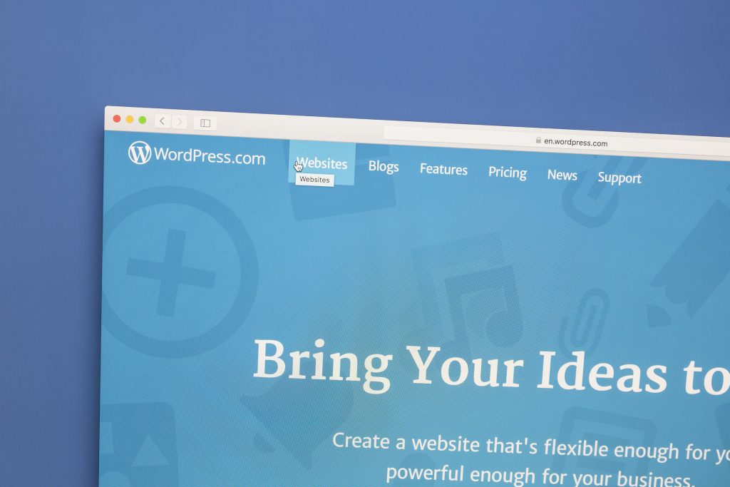 wordpress home page on a computer screen