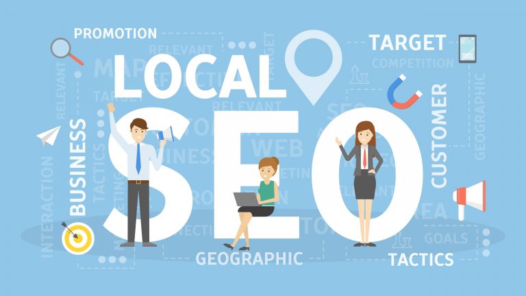 a digital rendering showing people doing local seo